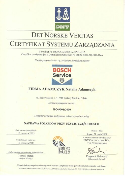 Certyfikat ISO Bosch (EN)