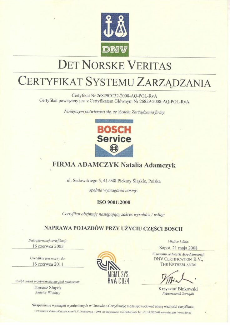 Certyfikat ISO Bosch (EN)