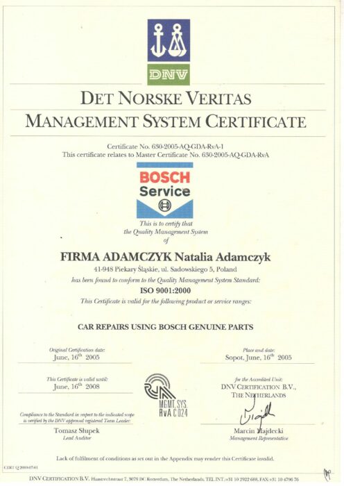 Certyfikat ISO Bosch (PL)