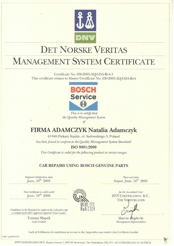 Certyfikat ISO Bosch (PL)